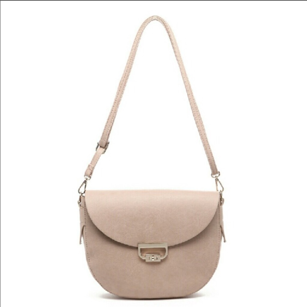 Boutique-Pink Haley Half Moon Crossbody in Beige